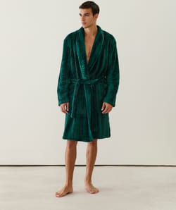 Striped bathrobe with embroidery;