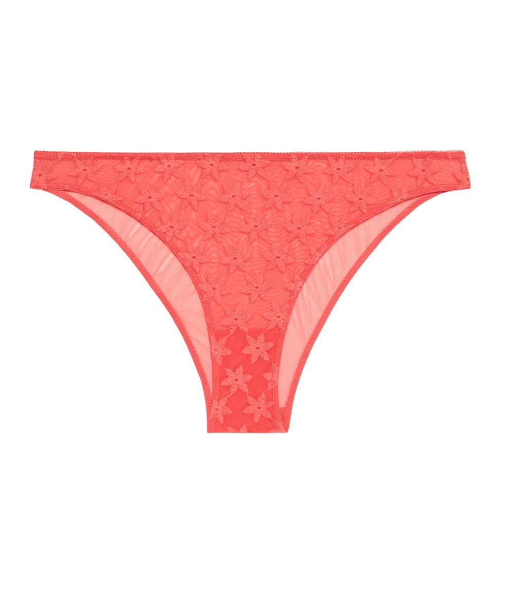 Embroidered tulle panties - coral;