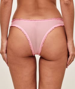 Tulle thong with peach embroidery;