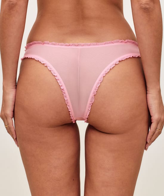 Tulle thong with peach embroidery;