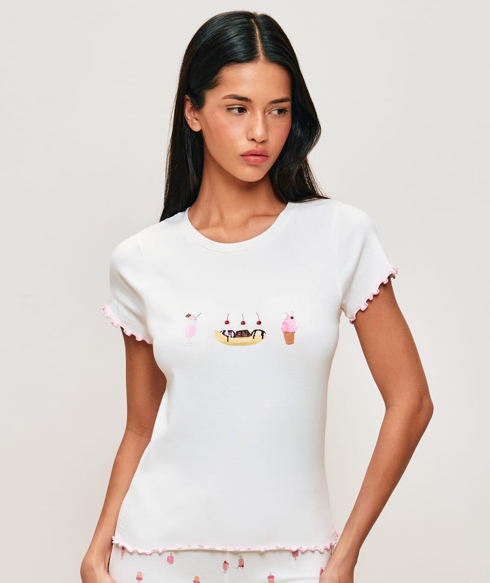 T-shirt L&eacute;ger en jersey avec imprim&eacute; glaces;
