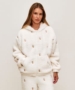 Veste &agrave; capuche en sherpa avec broderies lapin;
