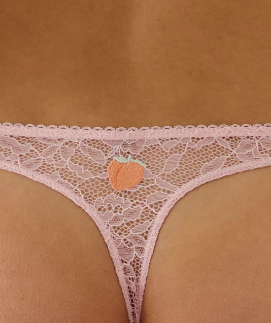 Lace thong with embroidery;