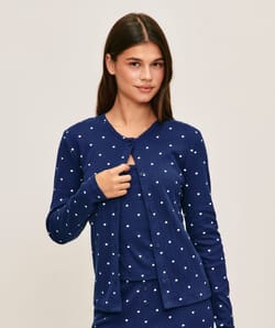 Cardigan en pointelle &agrave; imprim&eacute; coeurs;