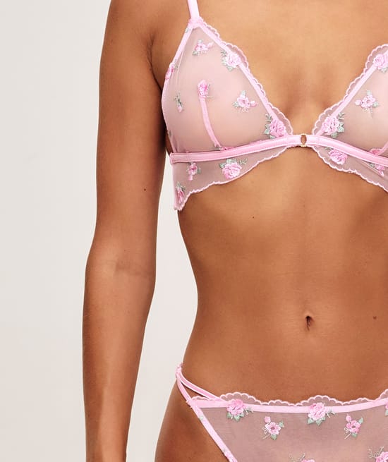 Mesh string and floral embroidery;