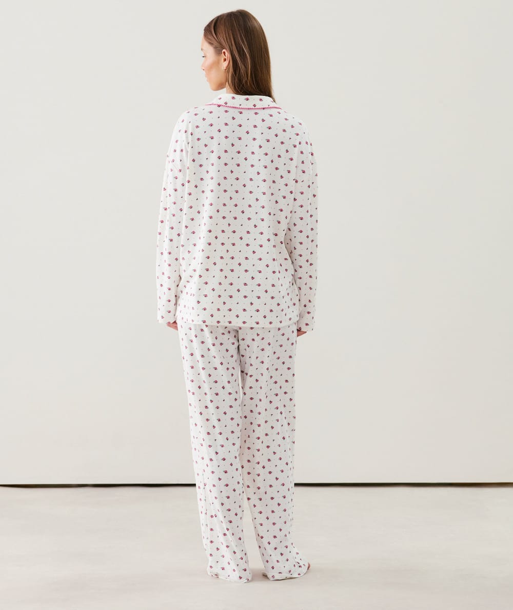 Ribbed jersey trousers with floral pattern;