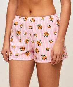 Short &agrave; rayures motifs oranges;