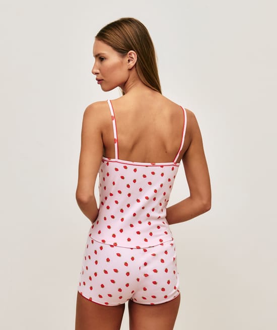 Strawberry patterned jersey shorts;