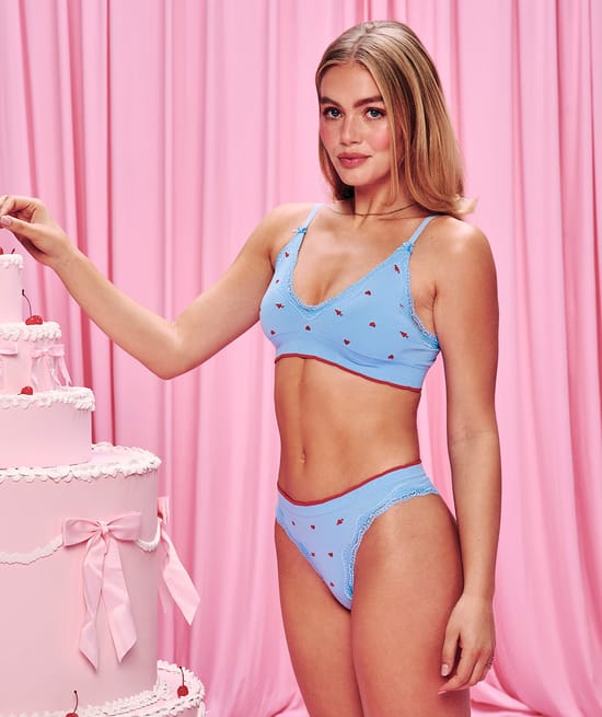 Triangle bralette with heart embroidery;