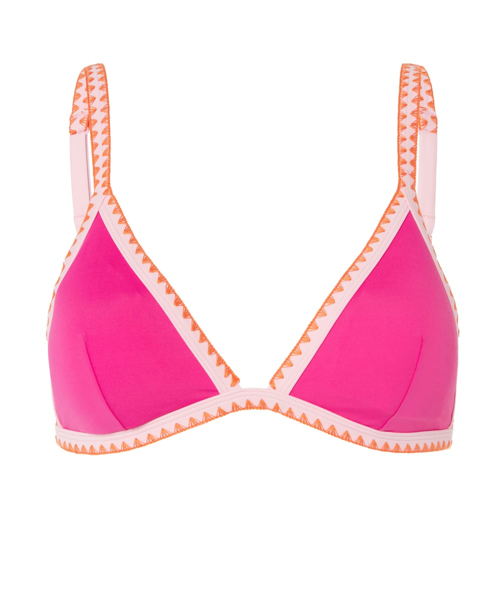 Triangle top with crochet trim;