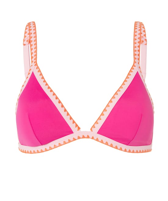 Triangle top with crochet trim;