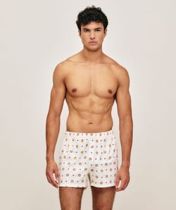 Fluid cotton boxer shorts with pretzel and heart patterns;