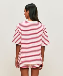 Short striped jersey with Hello Kitty embroidery;