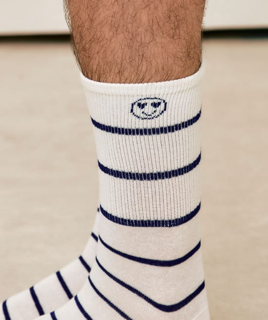 Cotton socks with stripes and smiley;