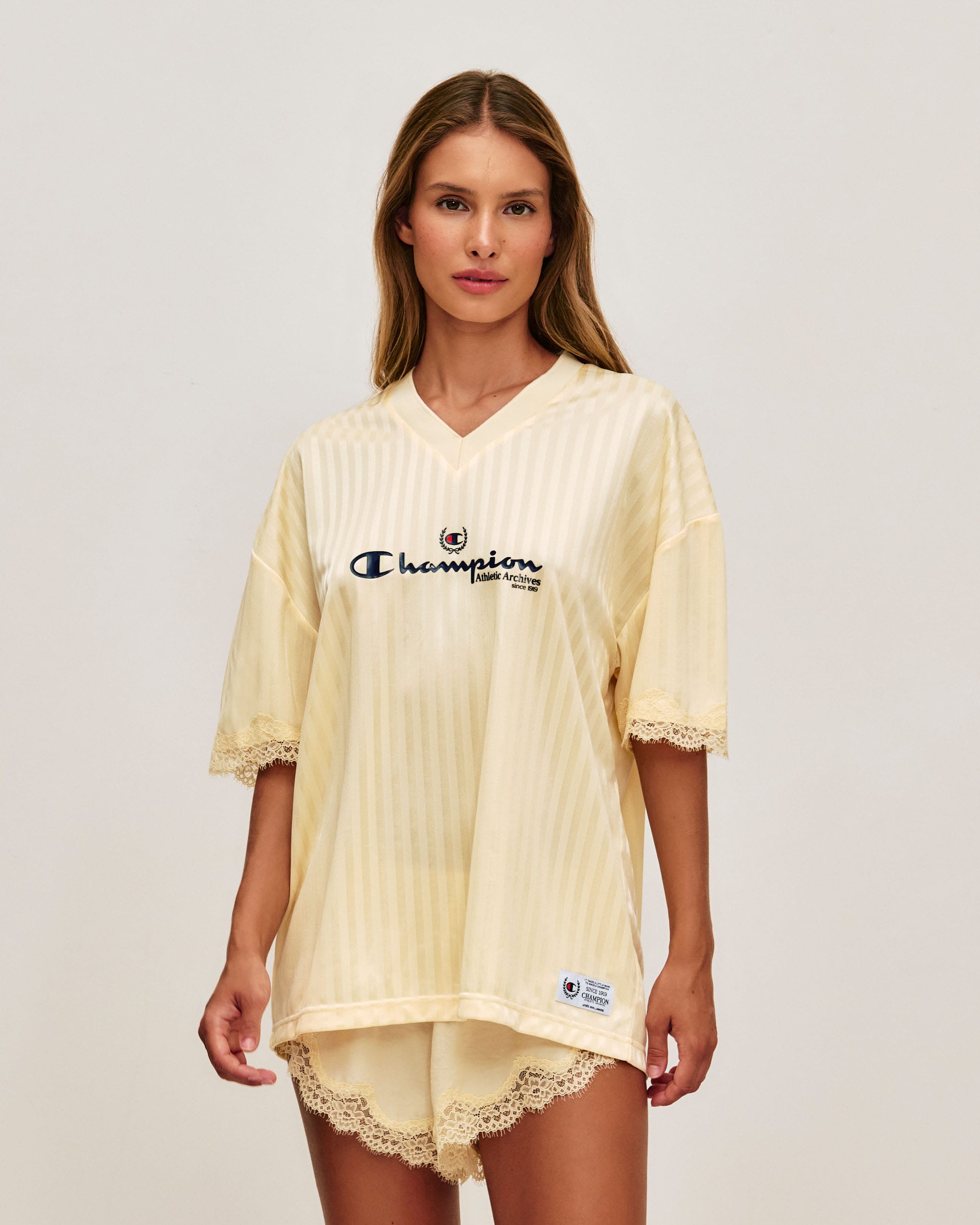 Champion satin oversized t-shirt - Yellow - Undiz