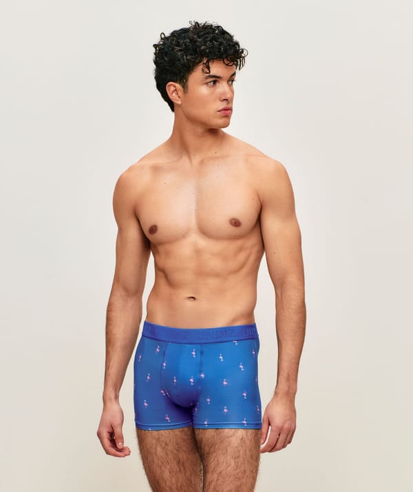 Microfiber boxer with flamingo patterns;
