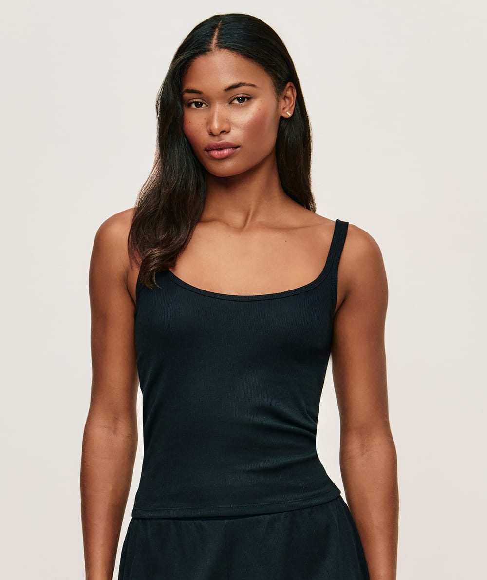 Ribbed jersey tank top - black;