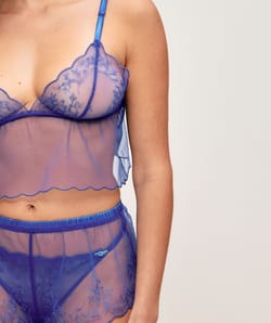 Mesh cami top with floral embroidery;