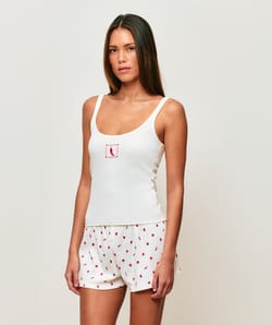 Ribbed jersey tank top with chili print;