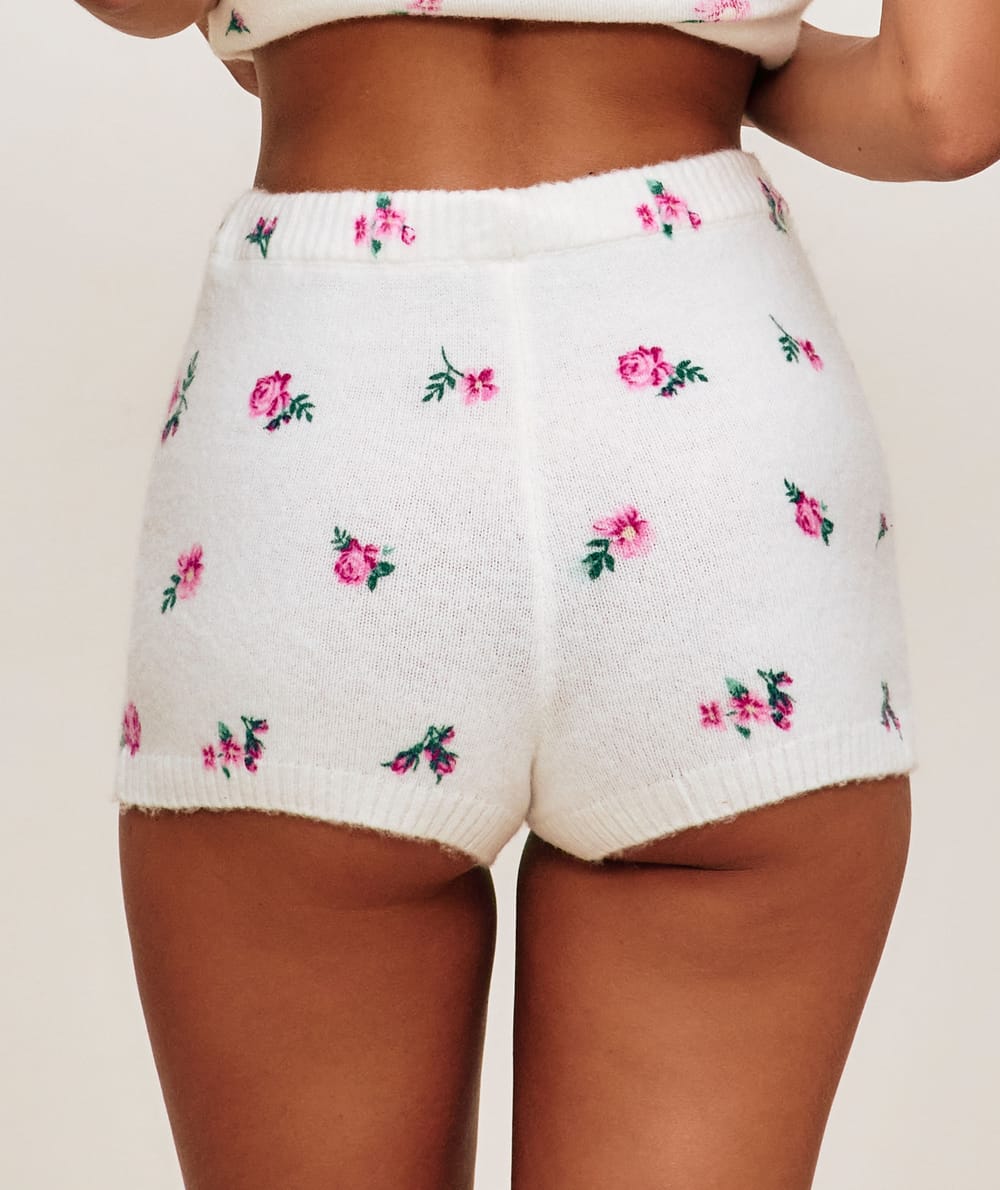 Floral knit shorts;
