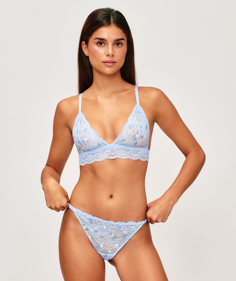 Soutien-gorge triangle en dentelle et broderie florale;