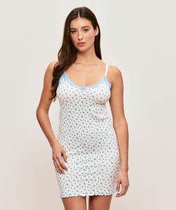 Ribbed nightdress with flower pattern;