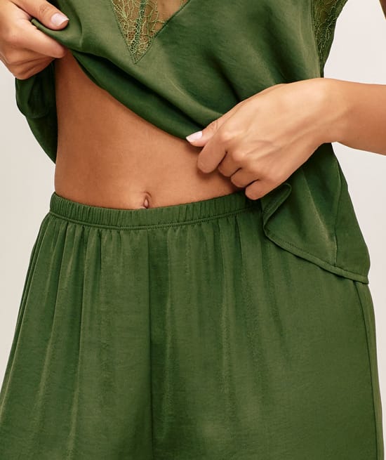 Satin pants;