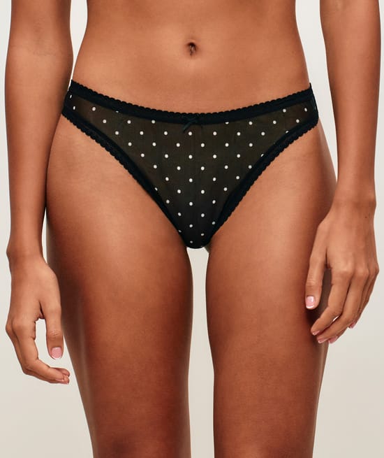 Tulle thong with polka dot pattern;