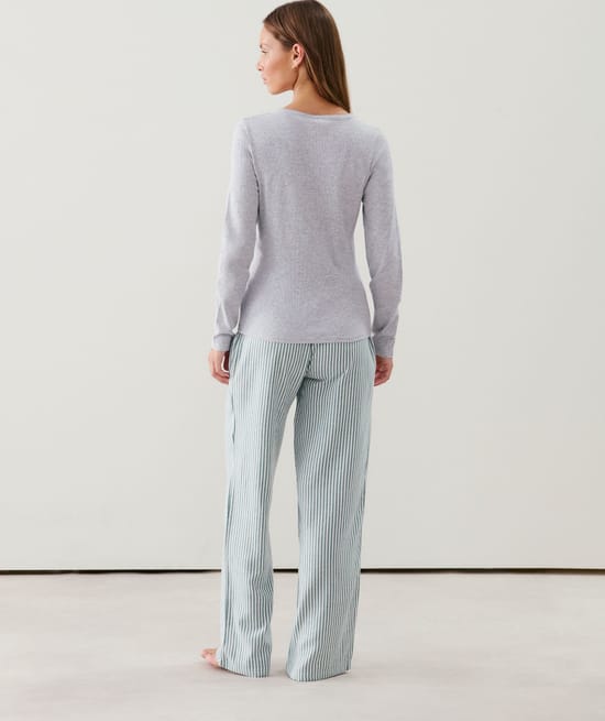 Striped flannel trousers;