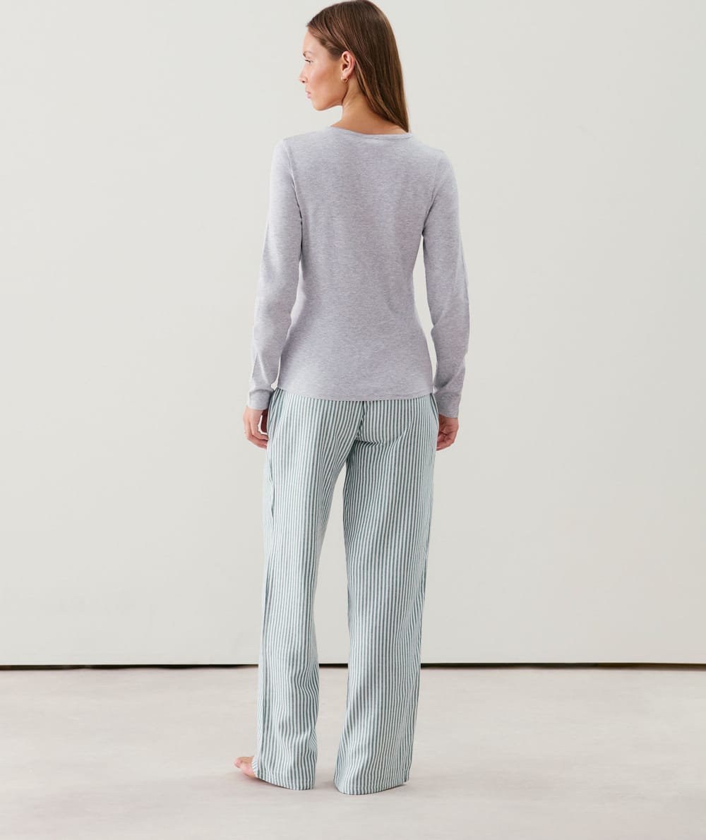 Striped flannel trousers;