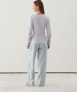 Striped flannel trousers;