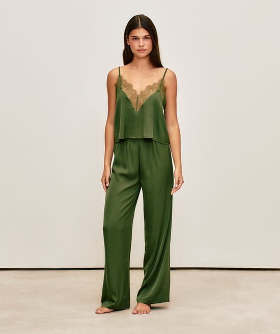 Satin pants;