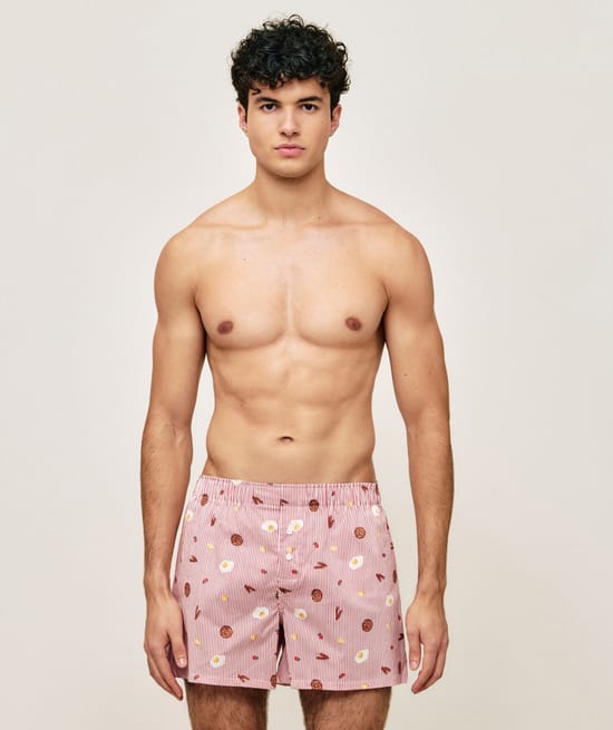 Cotton boxer shorts with foodie patterns;