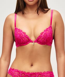 Lace balconette bra with floral embroidery and jewel detail;