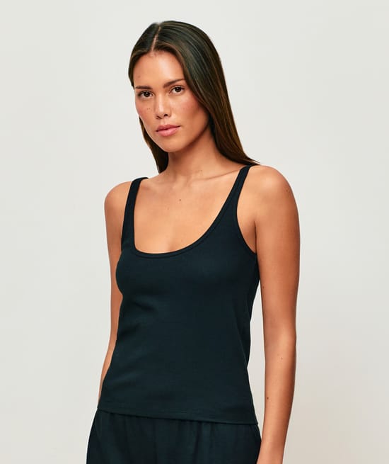 Ribbed jersey tank top - black;