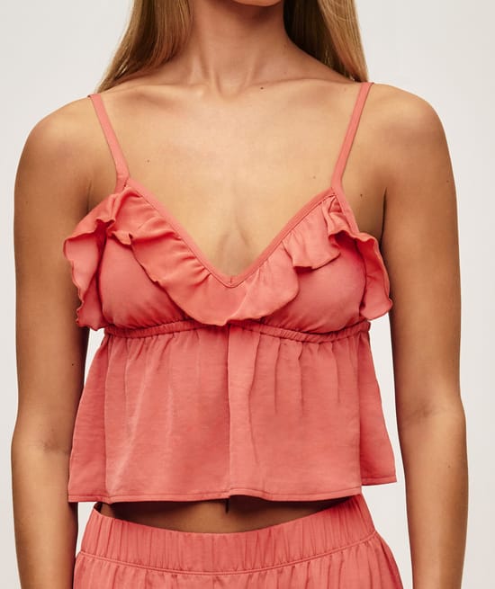 Satin ruffled tank top;