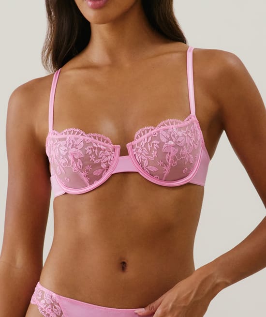 Embroidered balconette bra;