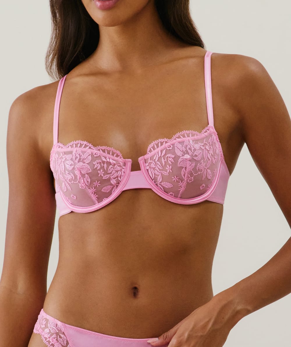Embroidered balconette bra;