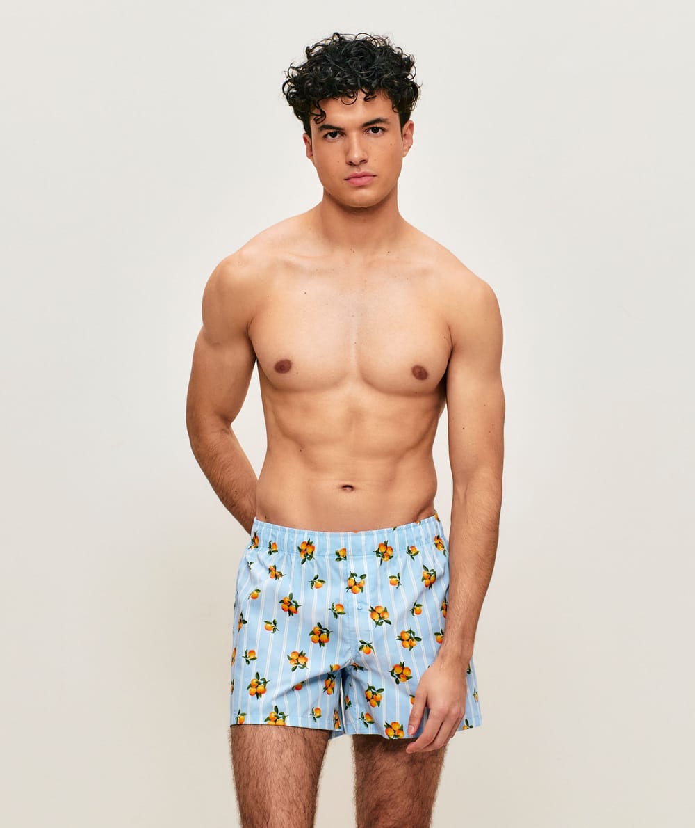 Cale&ccedil;on en coton &agrave; rayures motifs mandarines;