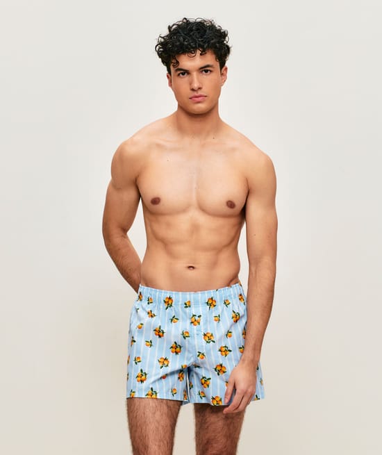 Cale&ccedil;on en coton &agrave; rayures motifs mandarines;