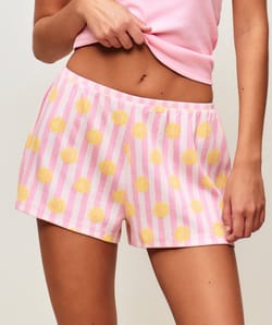 Striped ribbed jersey shorts with sun prints;