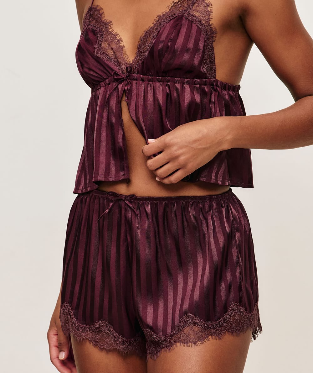 Satin and lace shorts;