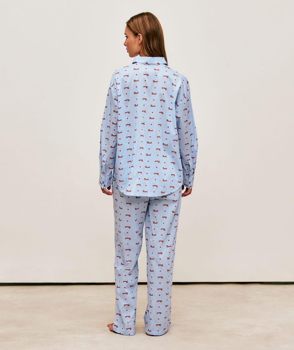 Striped poplin shirt with dachshunds;