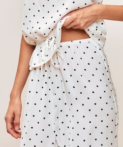 Satin polka dot balloon pants;