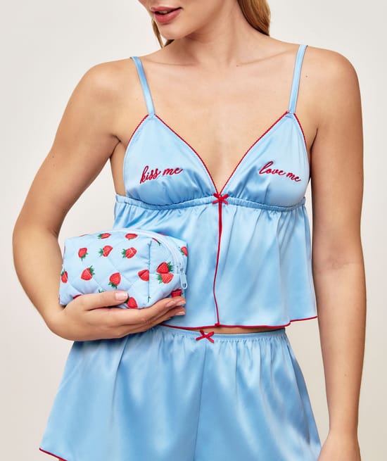 Strawberry print pouch;