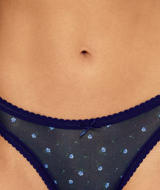 Tanga en mesh imprim&eacute; floral;