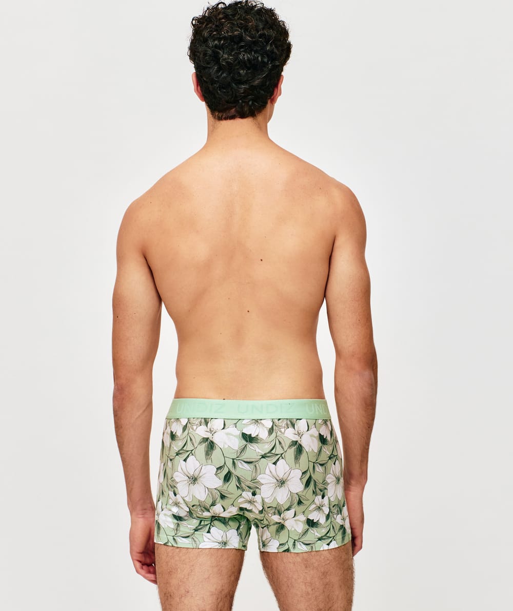Cotton boxer shorts with floral pattern;