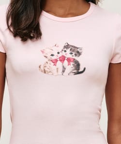 Kitten print jersey T-shirt;