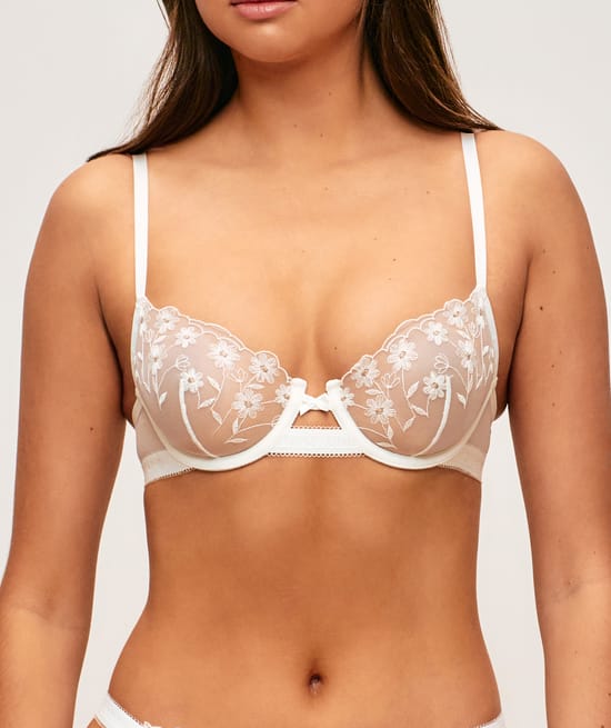 Balconette bra with floral embroidery;