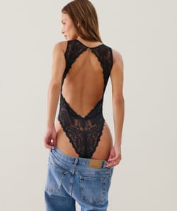 Lace and openwork mesh bodysuit;